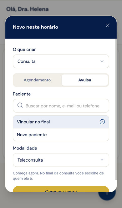 Agenda no celular com uma consulta avulsa já configurada como teleconsulta