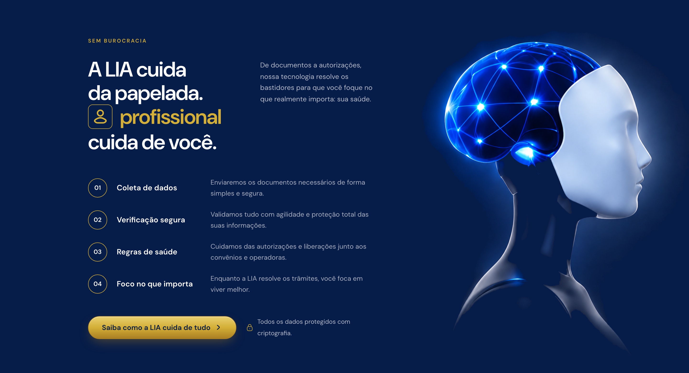 Seção da LIA na home LuxMed com título A LIA cuida da papelada, lista numerada e figura integrada ao midnight
