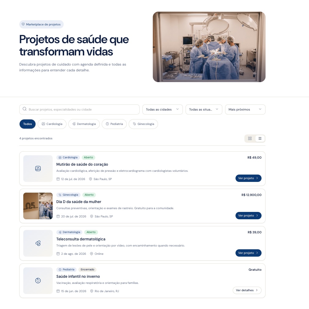 A mesma vitrine de Projetos numa lista compacta