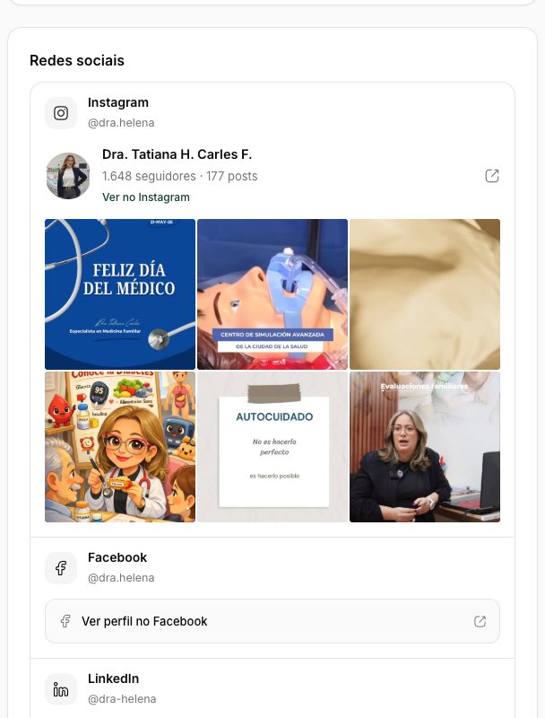 Prévias das redes sociais no perfil público