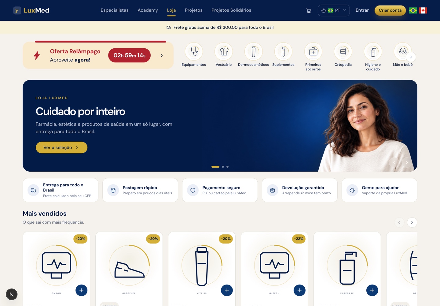 Faixa da Oferta Relâmpago no topo da loja, com contagem regressiva