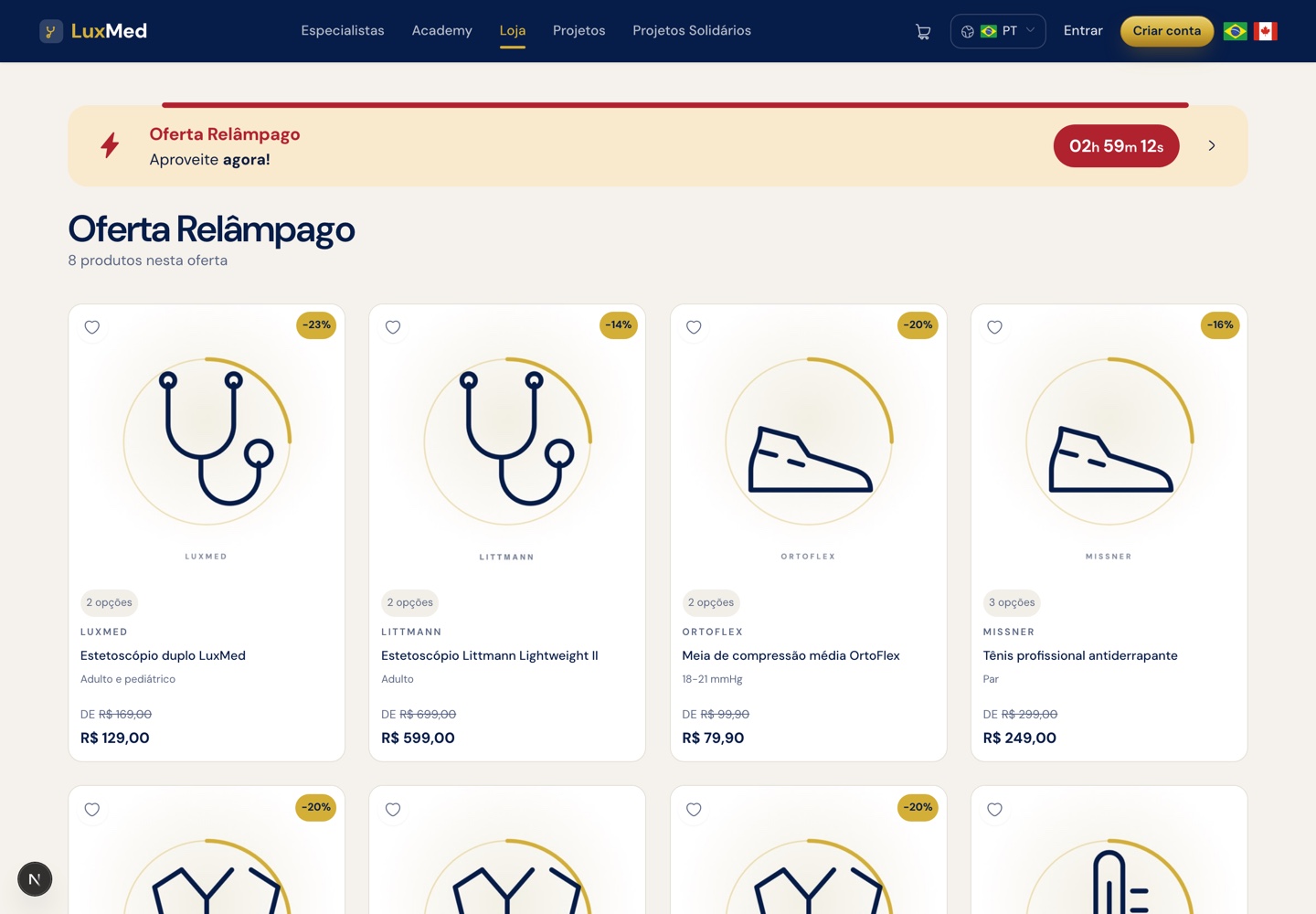 Página da Oferta Relâmpago com os produtos participantes